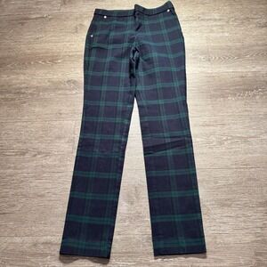 Anne Klein Pants Womens Small Blue Green Tartan Plaid Slim Ankle Pull On 26x28